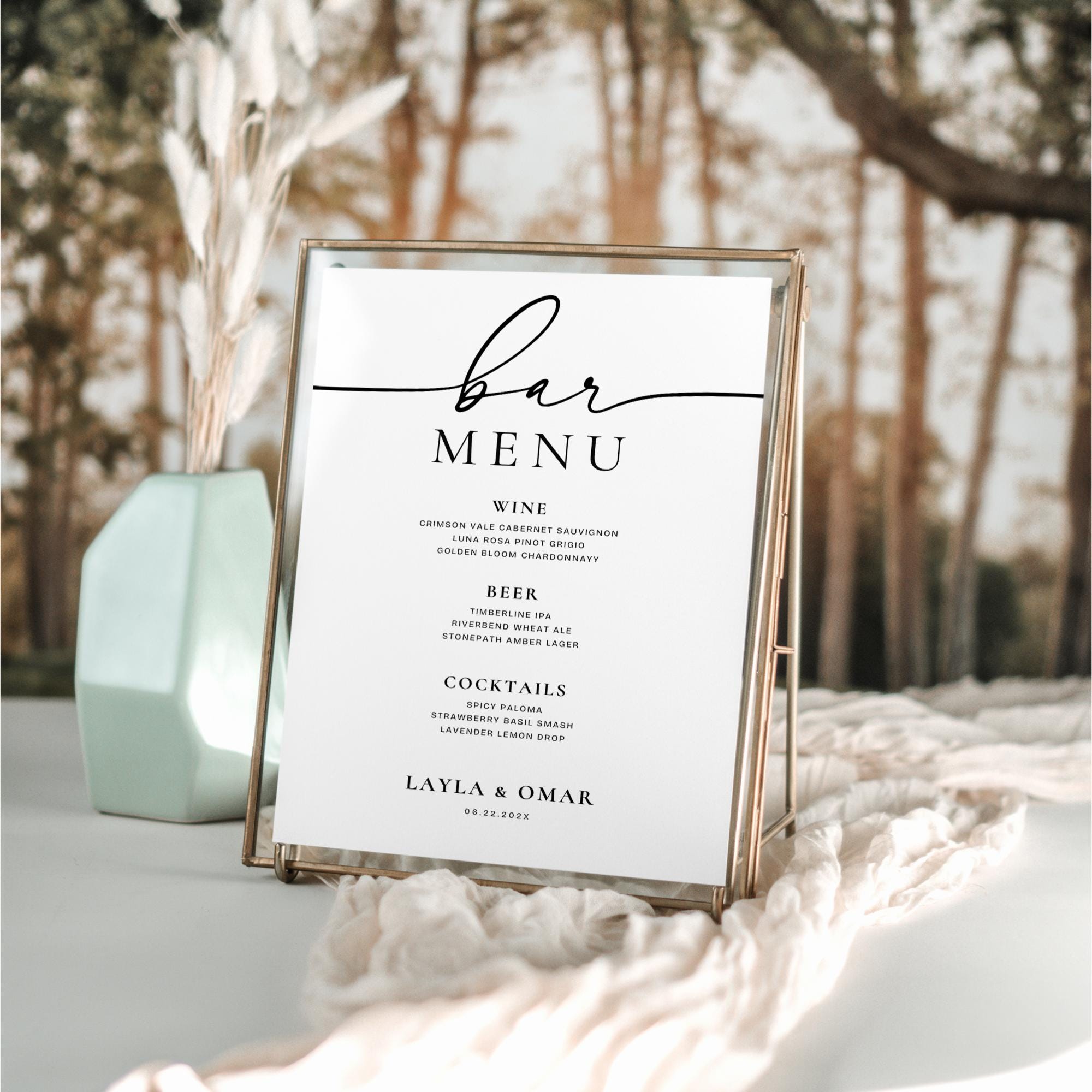 Minimalist Bar Menu Sign Template – Editable Wedding Cocktail Menu Canva