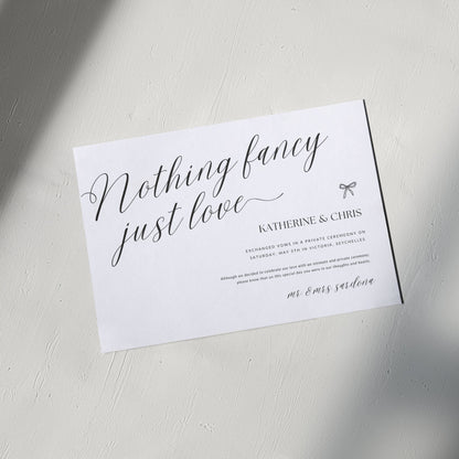 Nothing Fancy Just Love Elopement Announcement, Elope Invitation, Elopement Reception, We Eloped Announcement, We Tied The Knot