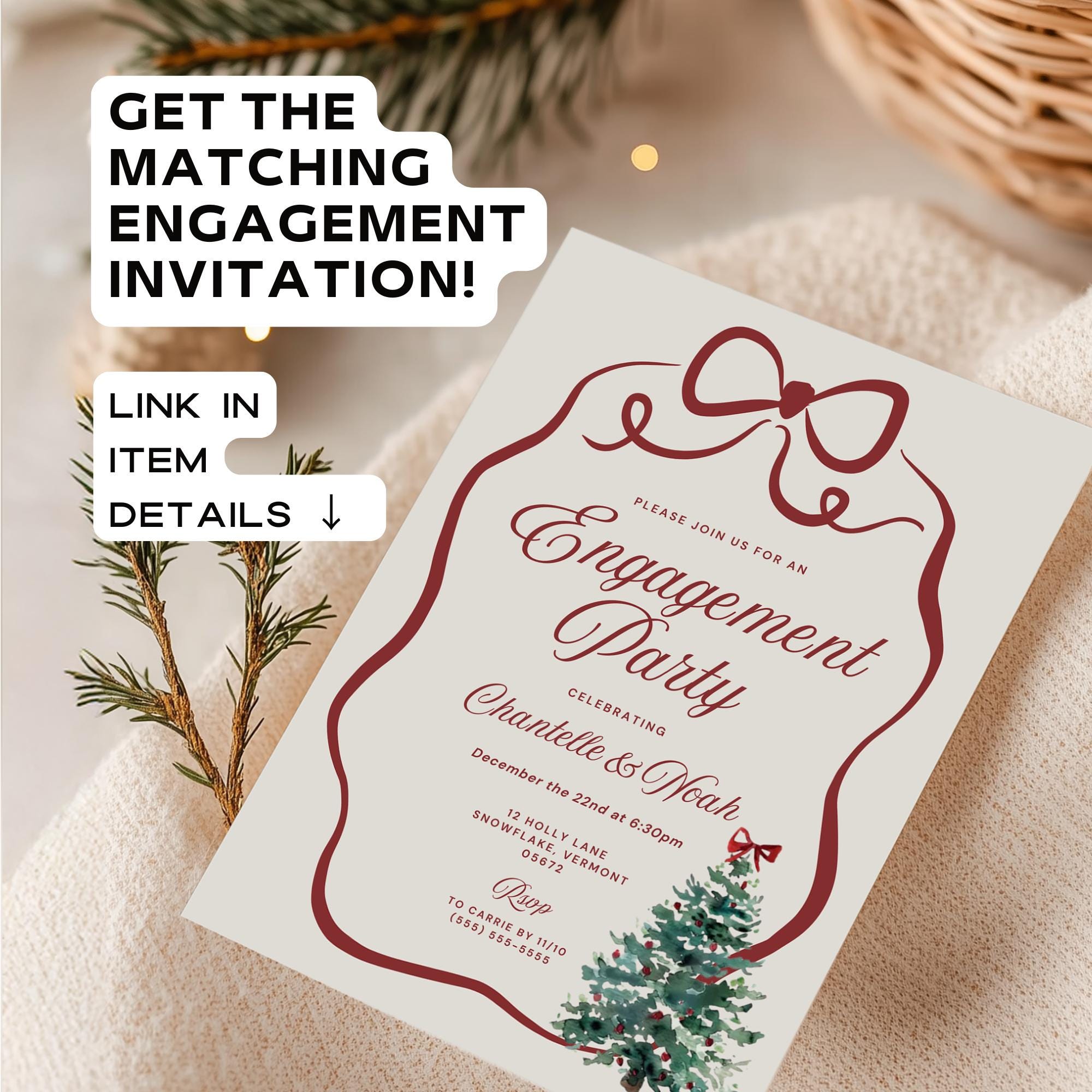 Christmas Engagement Party Menu – Whimsical Winter Wedding Menu Canva Template