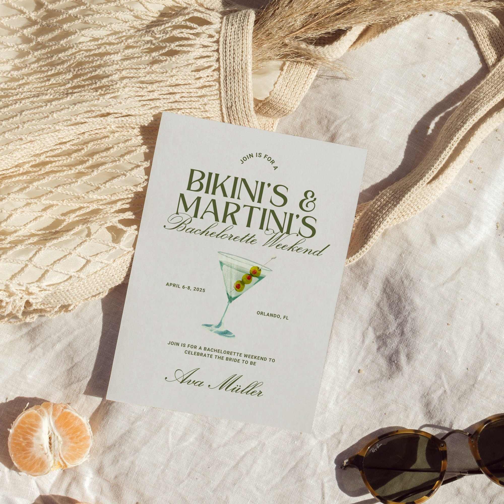 Bikinis and Martinis Bachelorette Party Itinerary Template, Beach Girls Trip Invitation, Editable Canva Travel Itinerary &amp; Packing List
