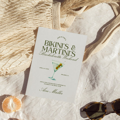 Bikinis and Martinis Bachelorette Party Itinerary Template, Beach Girls Trip Invitation, Editable Canva Travel Itinerary &amp; Packing List