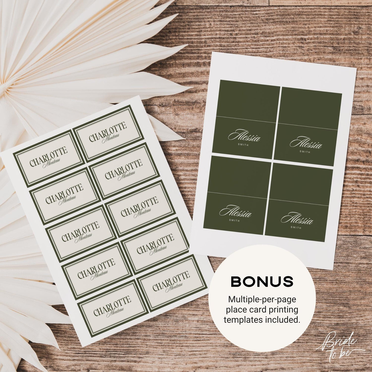 Old Money Wedding Menu &amp; Place Cards Set - Olive Green Elegant Canva Templates