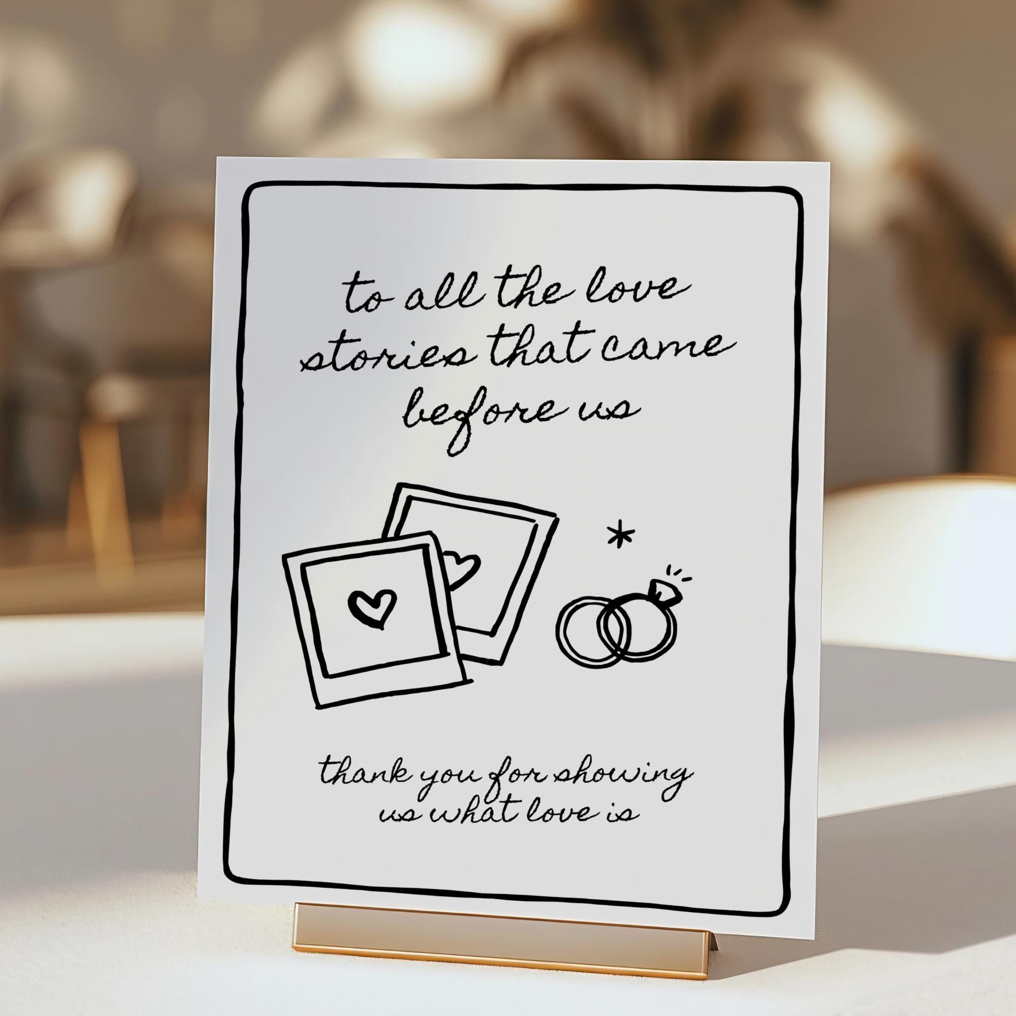 To All the Love Stories Wedding Sign Template – Hand-Drawn Generations of Love Table Sign Canva
