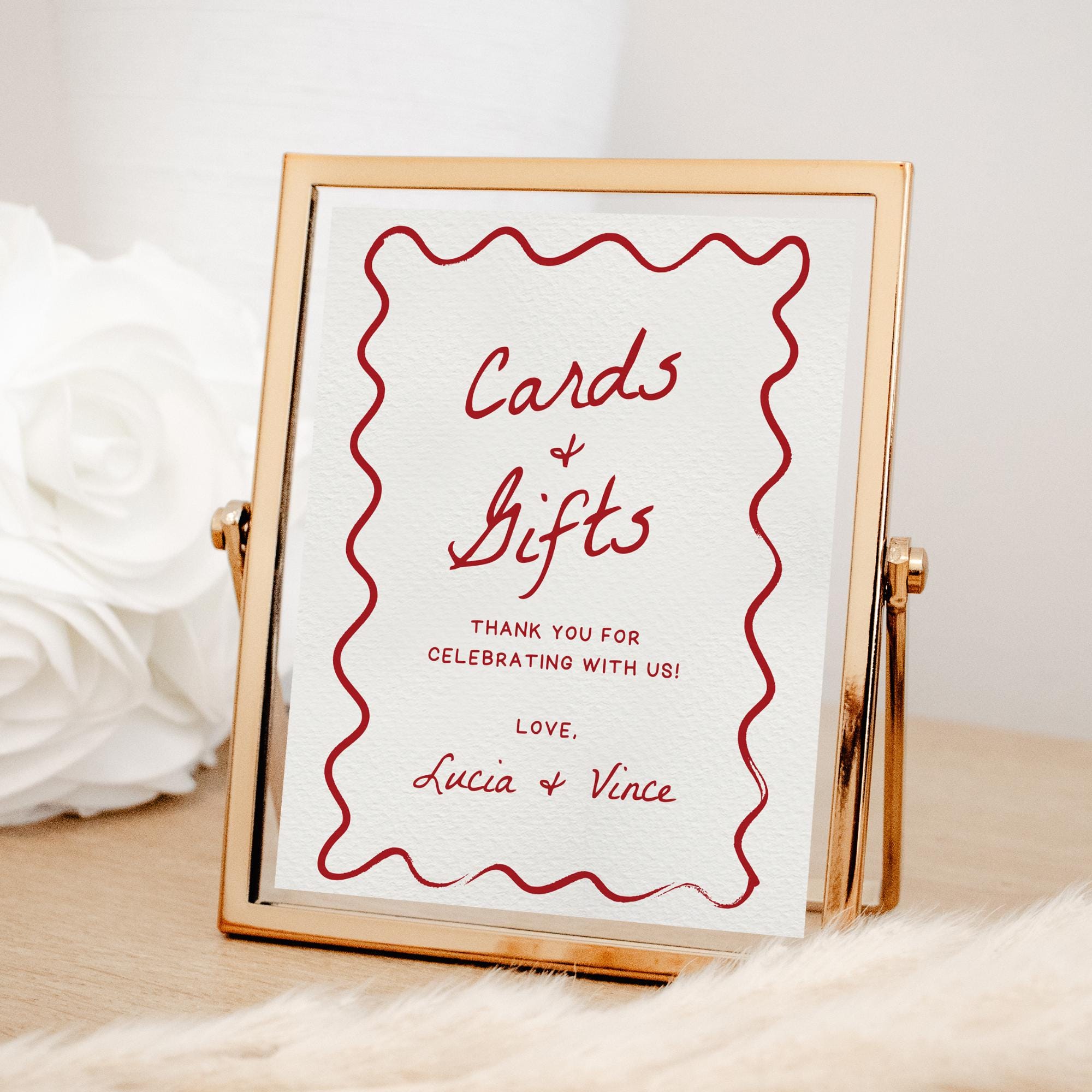 That’s Amore Cards &amp; Gifts Sign – Wavy Hand-Drawn Italian Theme Wedding Table Sign Canva Template