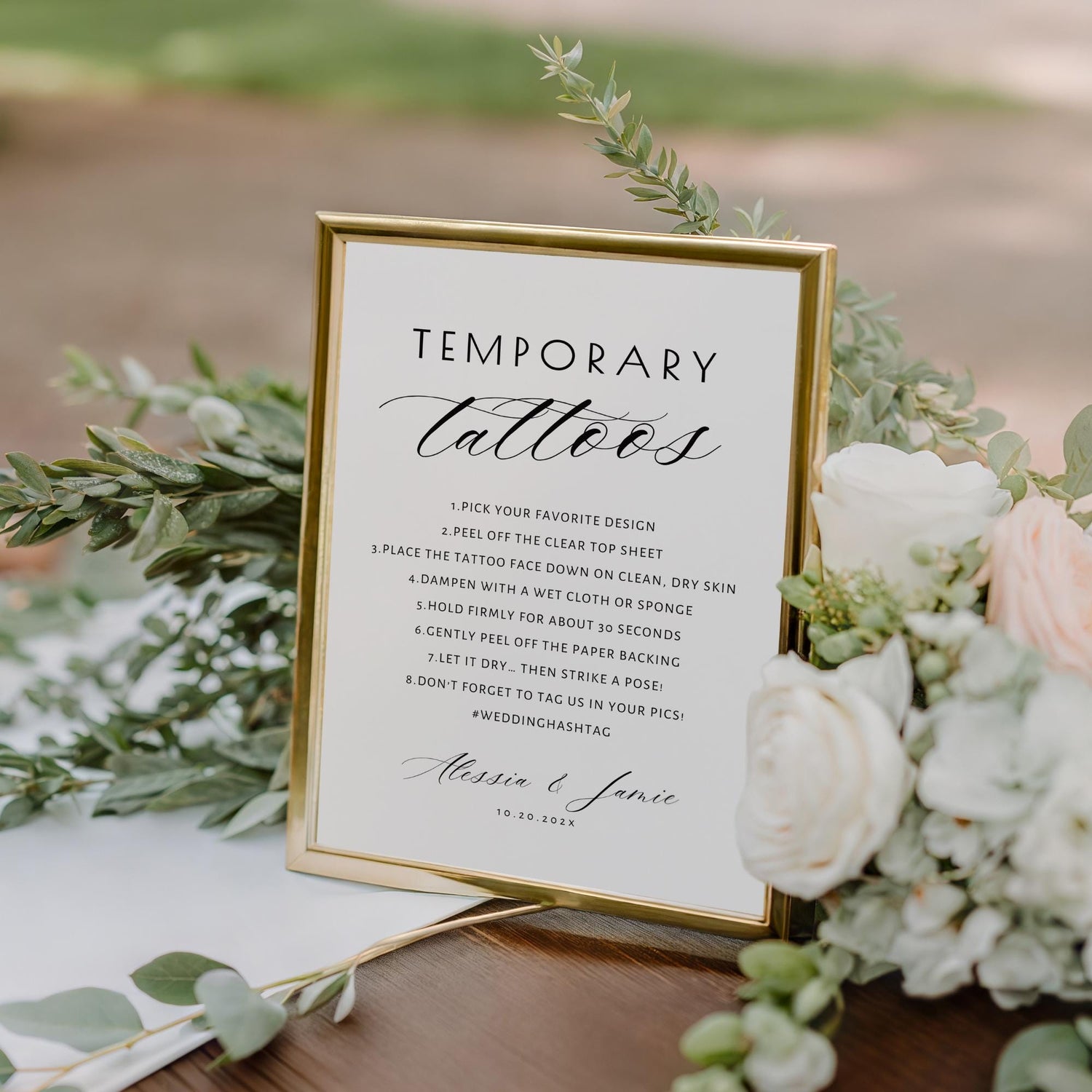 Minimal Temporary Tattoo Station Table Sign, Editable Wedding Reception Sign Template, Wedding Party Decor, Custom Temporary Tattoo Canva