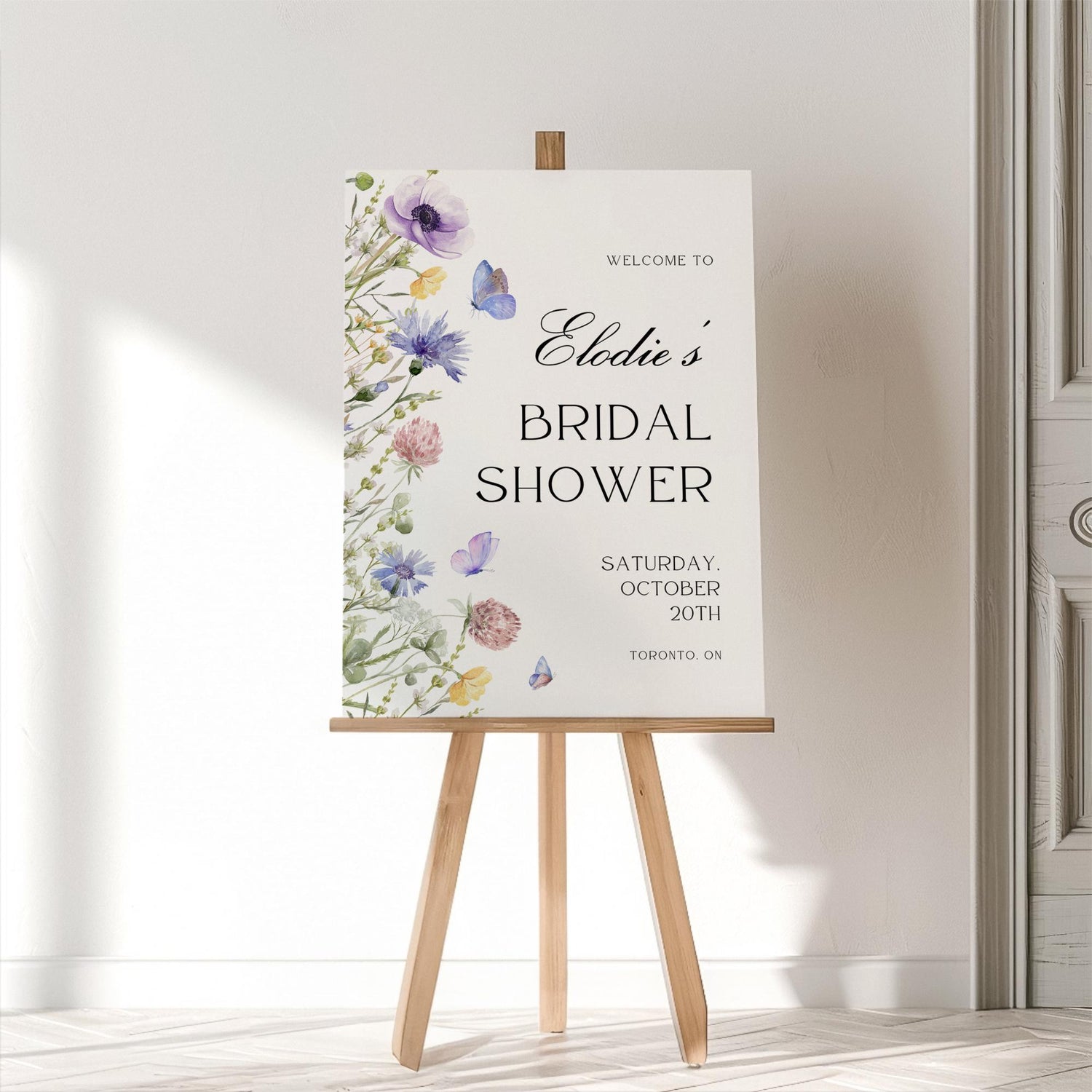 Wildflower Bridal Shower Welcome Sign – Editable Butterfly Floral Welcome Sign Canva Template