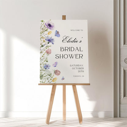Wildflower Bridal Shower Welcome Sign – Editable Butterfly Floral Welcome Sign Canva Template