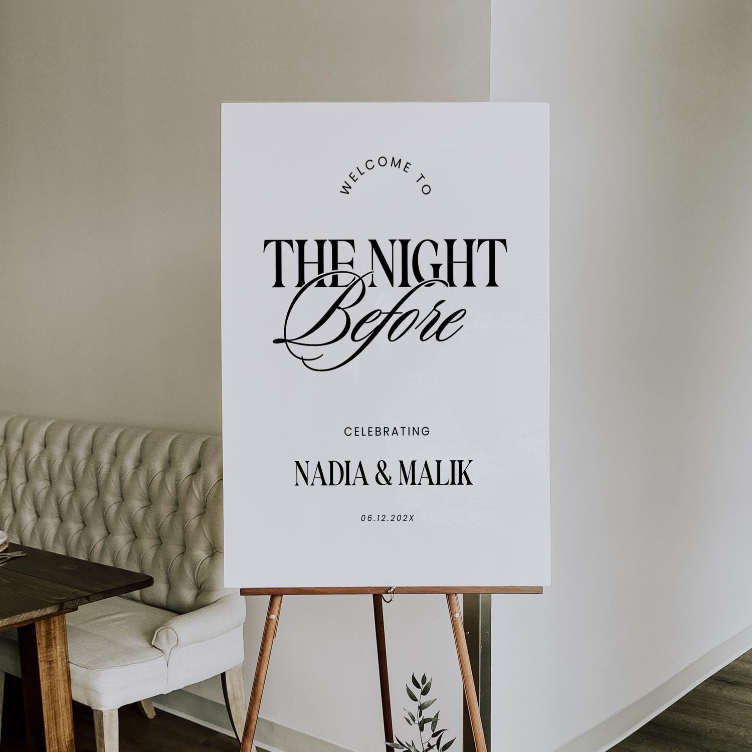 The Night Before Rehearsal Dinner Welcome Sign – Modern Minimalist Canva Template