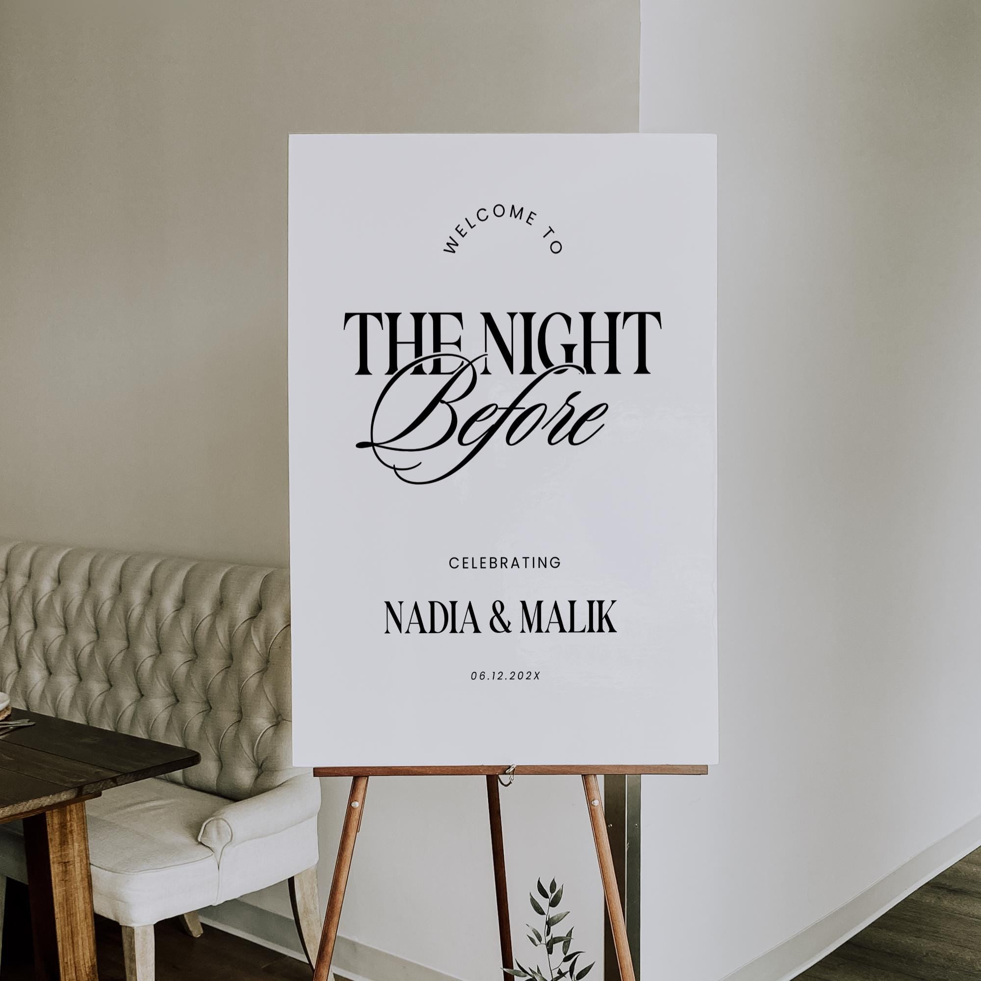 The Night Before Rehearsal Dinner Welcome Sign – Modern Minimalist Canva Template