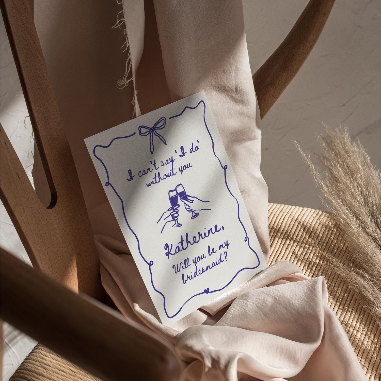 Hand-Drawn Bridesmaid Proposal Card Template – Whimsical “Will You Be My Bridesmaid?” Canva Design