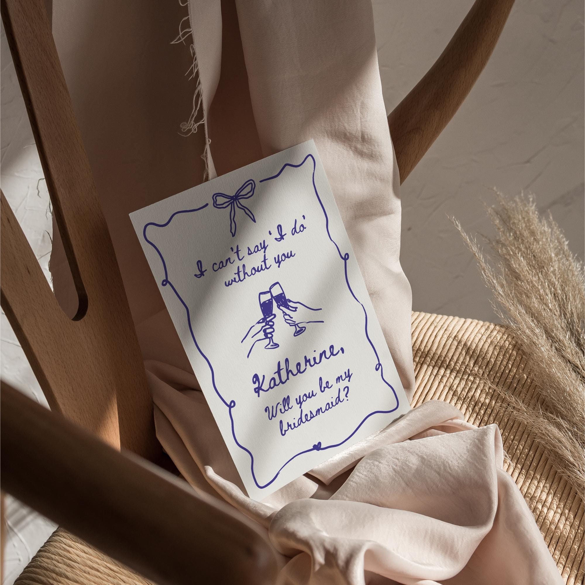 Hand-Drawn Bridesmaid Proposal Card Template – Whimsical “Will You Be My Bridesmaid?” Canva Design