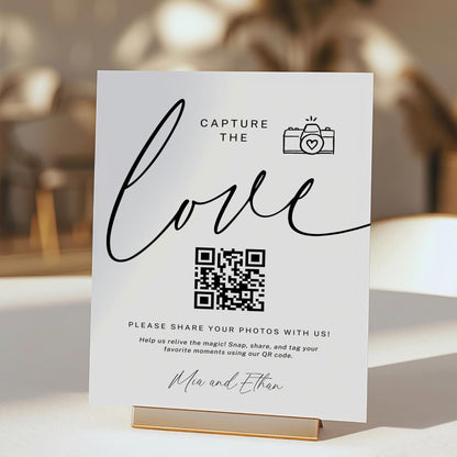 Capture the Love Wedding QR Code Sign – Minimalist Canva Table Sign Template