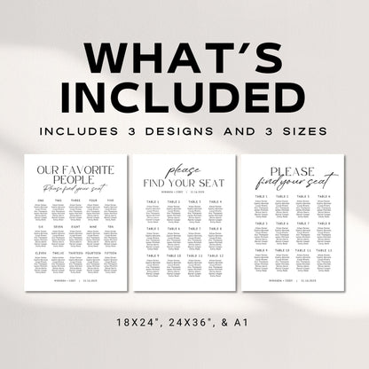 Minimalist Wedding Seating Chart Sign Template – Modern Editable Wedding Seating Chart Canva Template