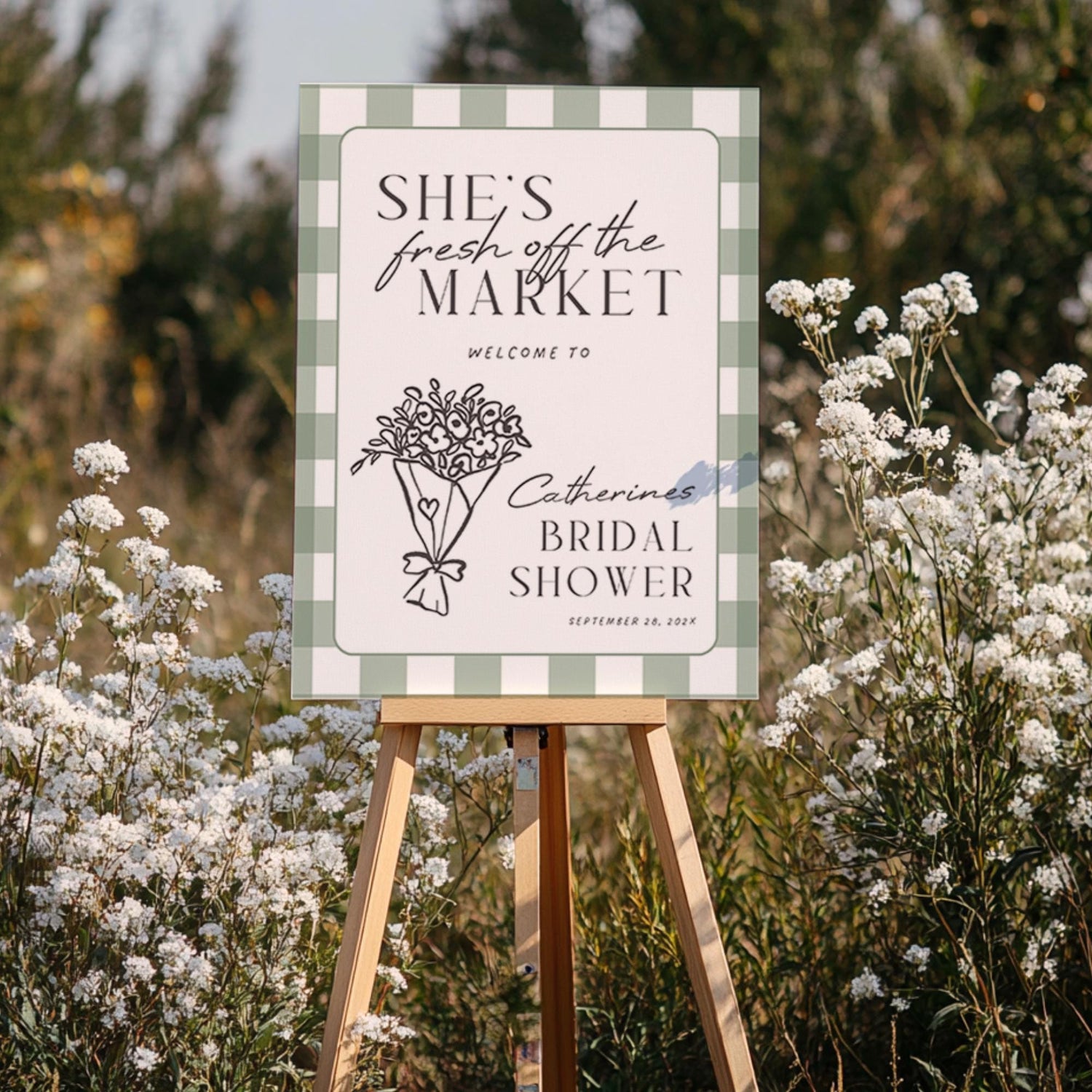 Fresh Off the Market Bridal Shower Welcome Sign – Whimsical Farmers Market Canva Template