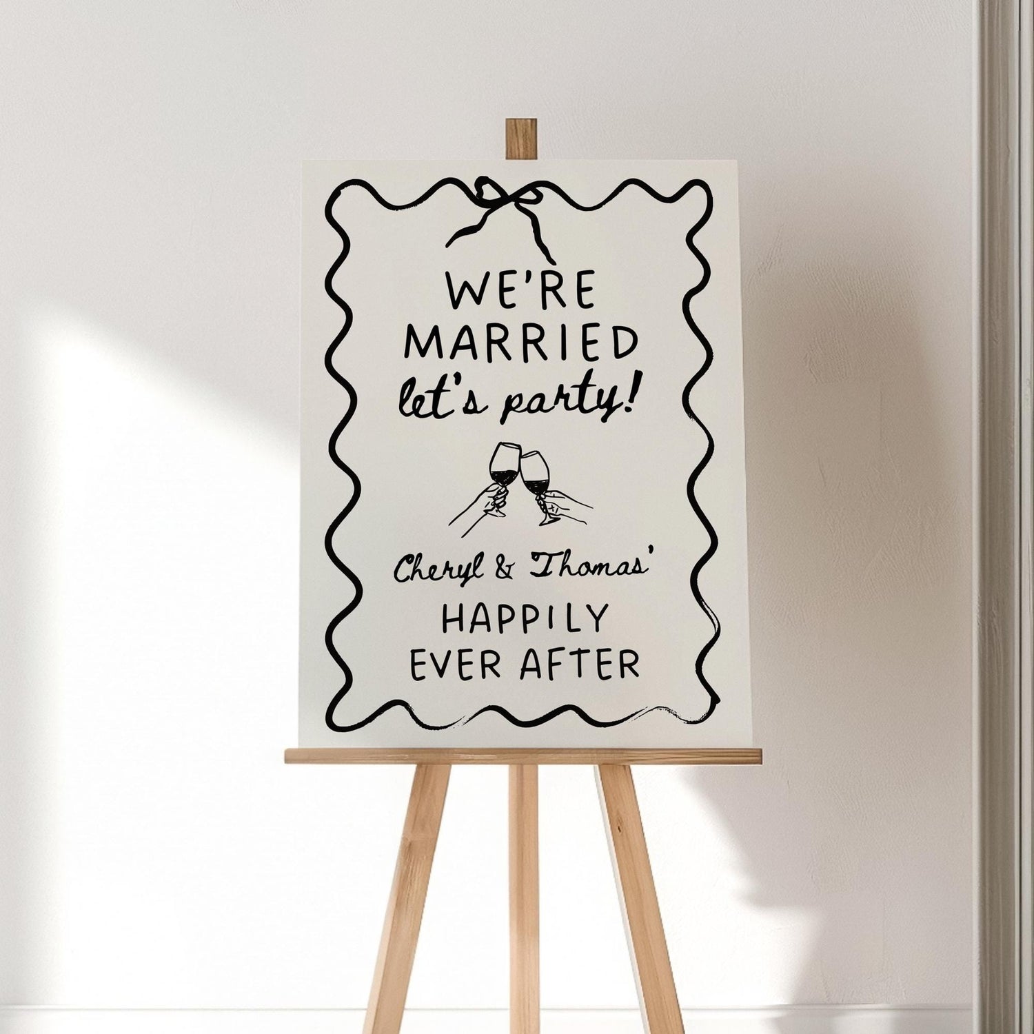 Wavy Engagement Party Welcome Sign – Whimsical Hand-Drawn Wedding Sign Canva Template