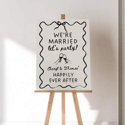 Wavy Engagement Party Welcome Sign – Whimsical Hand-Drawn Wedding Sign Canva Template