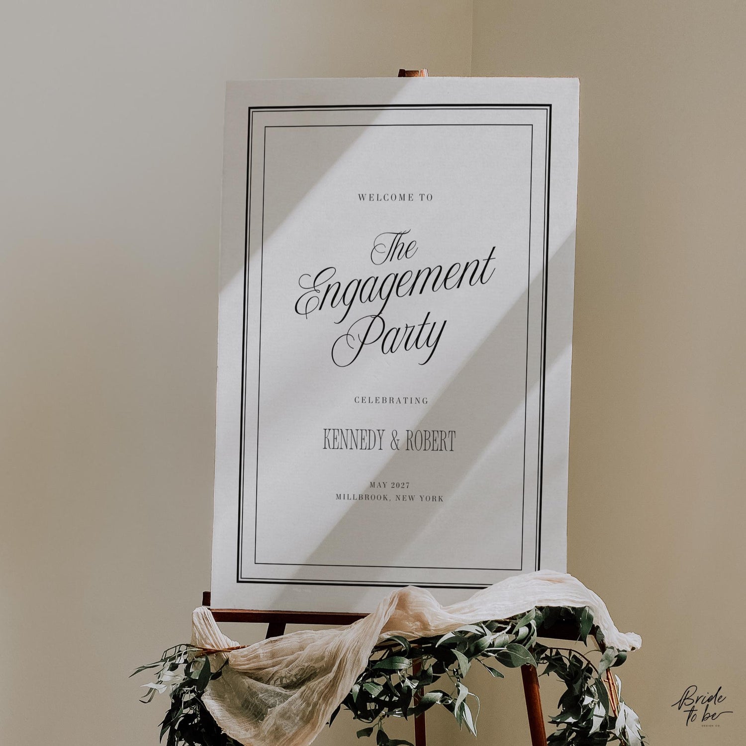 Black &amp; Ivory Engagement Party Welcome Sign | Elegant Canva Template