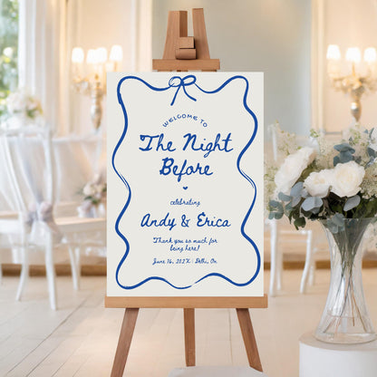 Wavy Hand-Drawn Rehearsal Dinner Welcome Sign – Modern Whimsical Canva Template