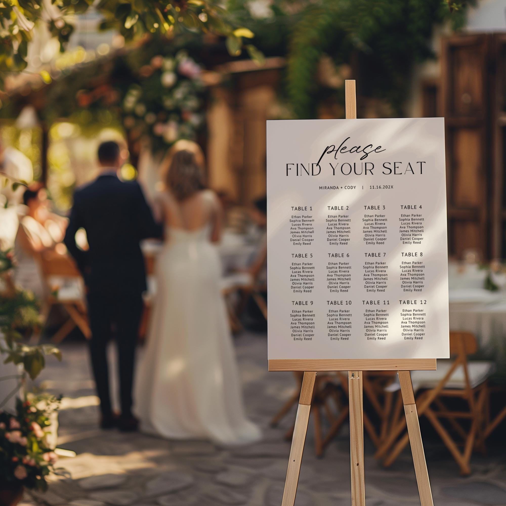 Minimalist Wedding Seating Chart Sign Template – Modern Editable Wedding Seating Chart Canva Template