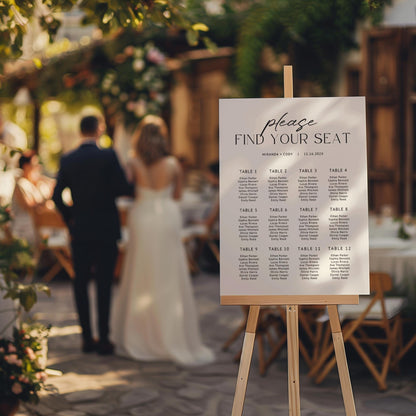 Minimalist Wedding Seating Chart Sign Template – Modern Editable Wedding Seating Chart Canva Template