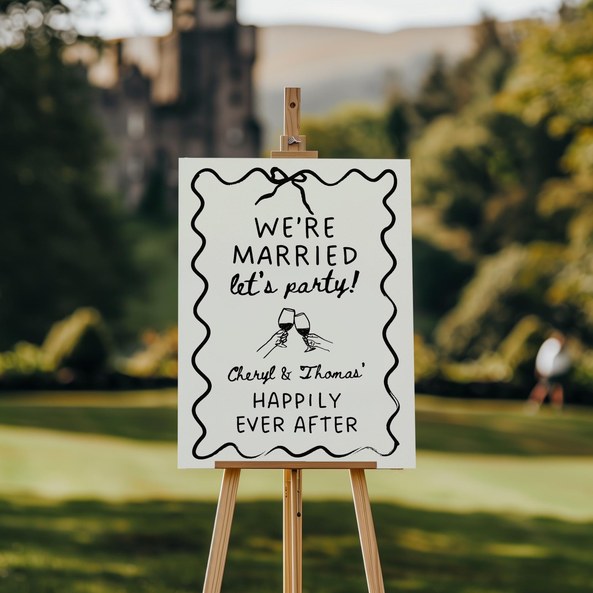 Wavy Engagement Party Welcome Sign – Whimsical Hand-Drawn Wedding Sign Canva Template