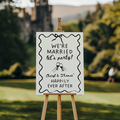 Wavy Engagement Party Welcome Sign – Whimsical Hand-Drawn Wedding Sign Canva Template
