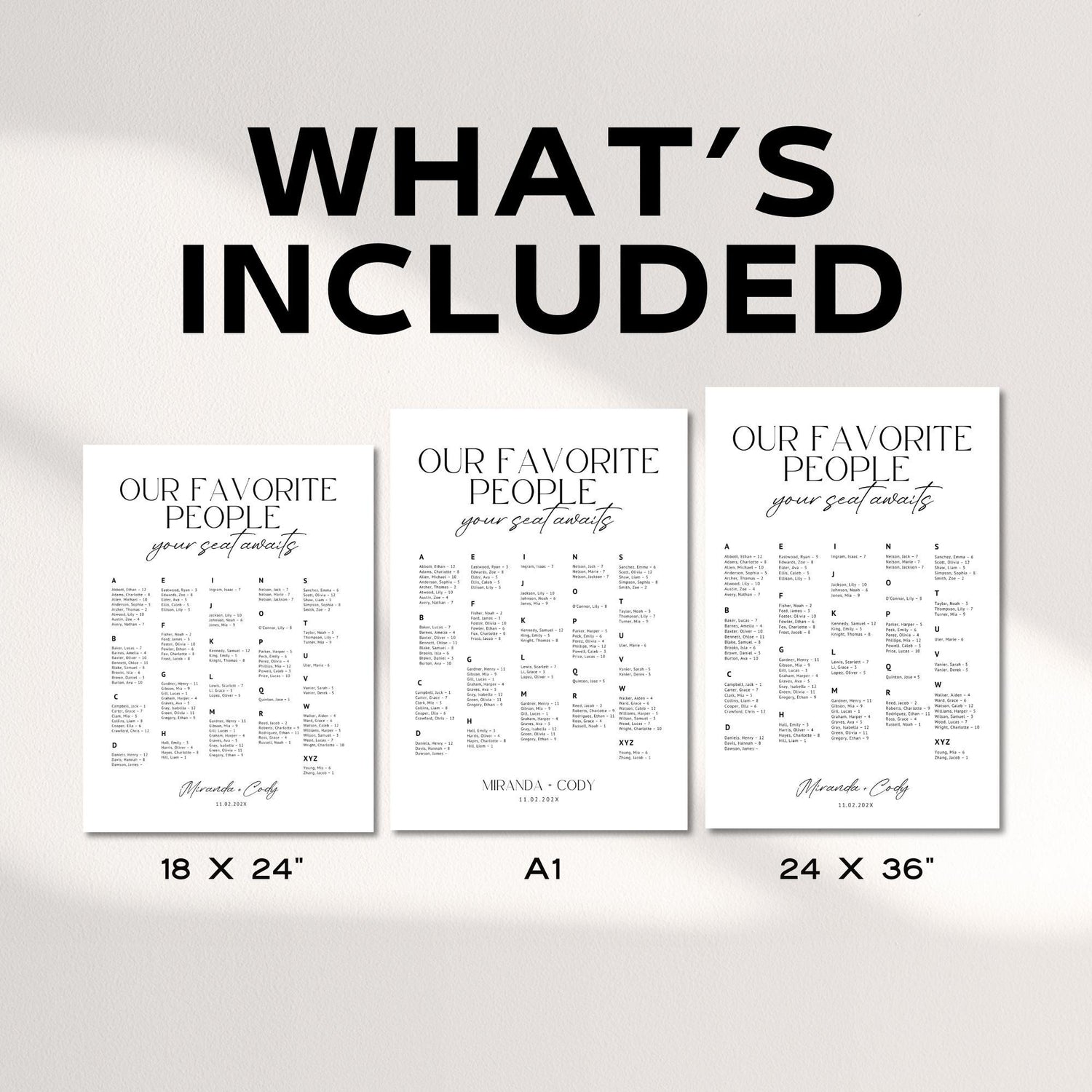 Minimalist Alphabetical Wedding Seating Chart – Modern Editable Canva Sign Template