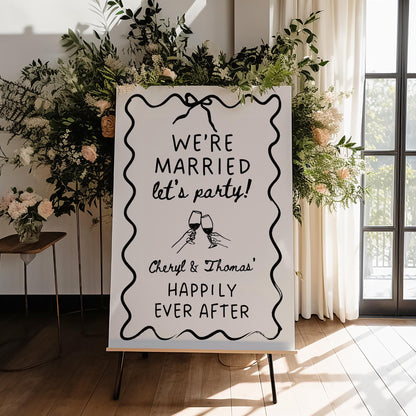 Wavy Engagement Party Welcome Sign – Whimsical Hand-Drawn Wedding Sign Canva Template
