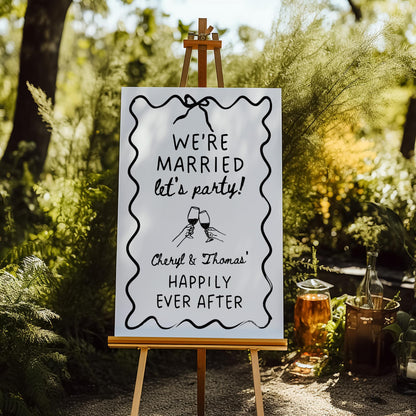 Wavy Engagement Party Welcome Sign – Whimsical Hand-Drawn Wedding Sign Canva Template