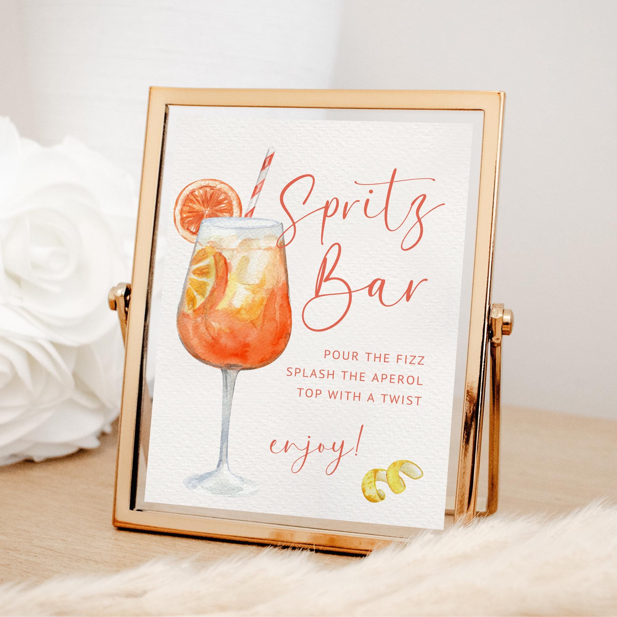 Aperol Spritz Bar Sign – Editable Watercolor Canva Template for Wedding or Shower