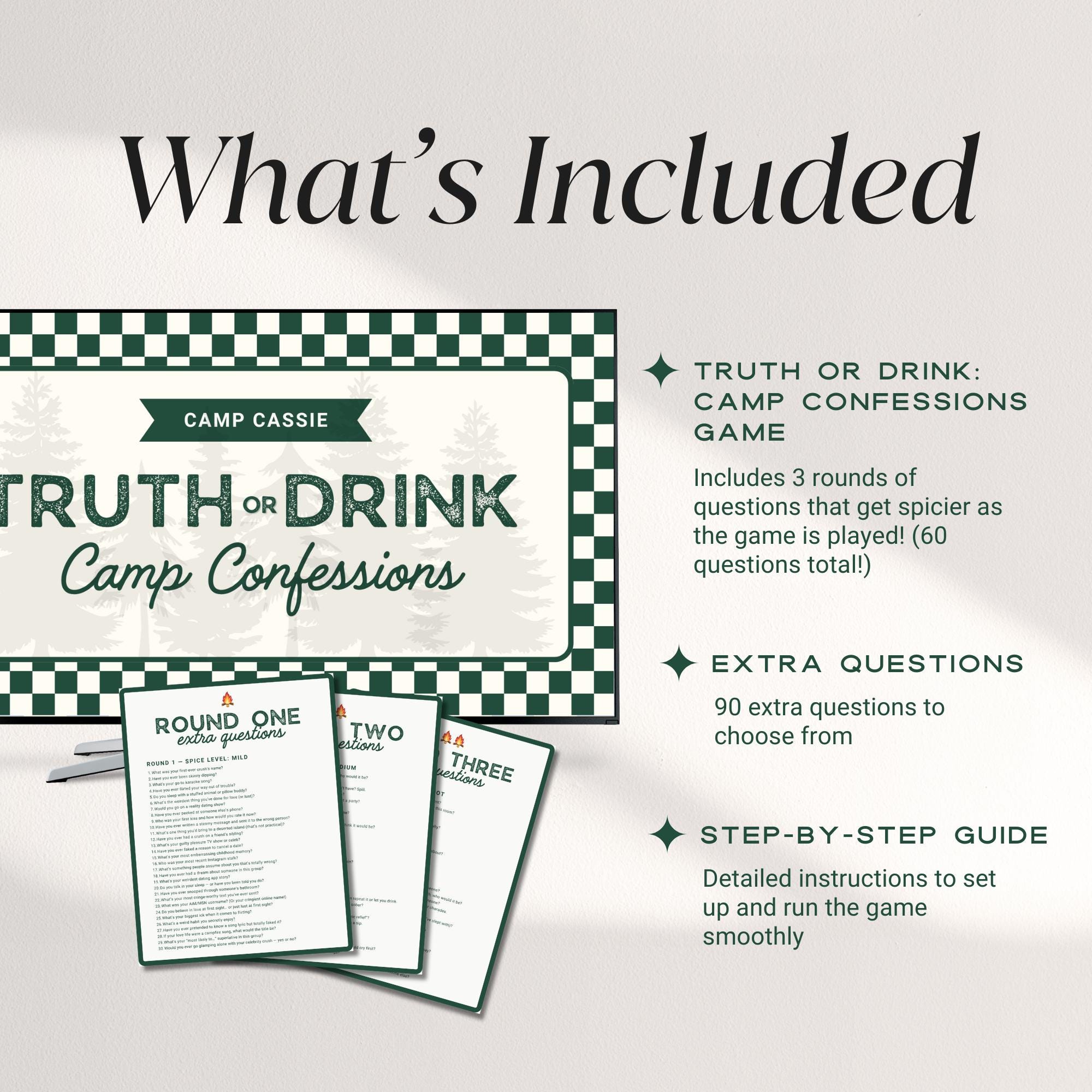Camp Bach Truth or Drink Bachelorette Party Game – Editable Canva Presentation