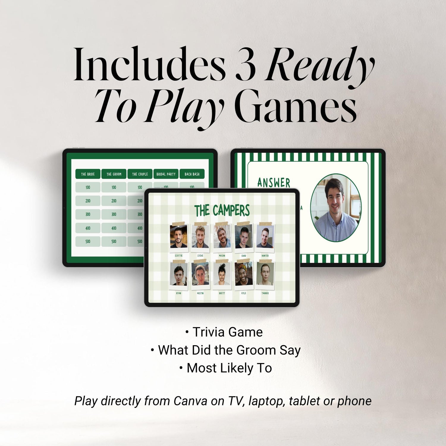 Camp Bachelorette Games Bundle | Animated Canva Party Games