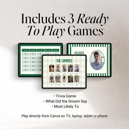 Camp Bachelorette Games Bundle | Animated Canva Party Games