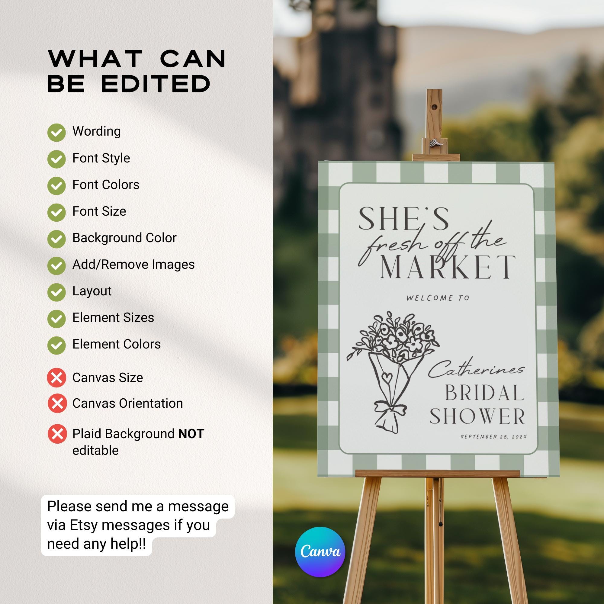 Fresh Off the Market Bridal Shower Welcome Sign – Whimsical Farmers Market Canva Template
