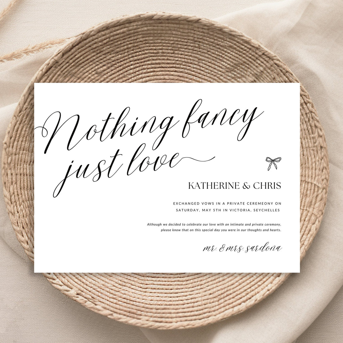 Nothing Fancy Just Love Elopement Announcement, Elope Invitation, Elopement Reception, We Eloped Announcement, We Tied The Knot