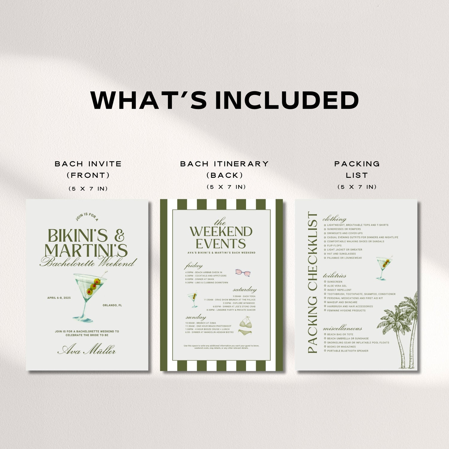 Bikinis and Martinis Bachelorette Party Itinerary Template, Beach Girls Trip Invitation, Editable Canva Travel Itinerary &amp; Packing List