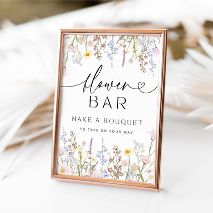 Flower Bar Sign Template, Editable Make a Bouquet Sign, Floral Wedding Sign, Bridal Shower &amp; Baby Shower Sign Canva Template DIY