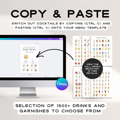 Modern Signature Drinks Sign – His &amp; Hers Bar Menu with Pet Cocktail Illustration Canva Template