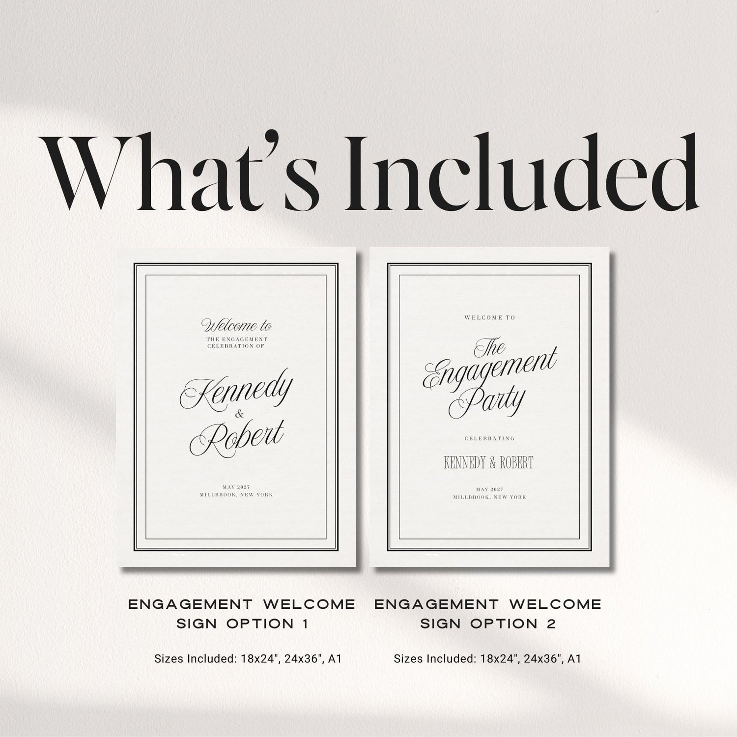 Black &amp; Ivory Engagement Party Welcome Sign | Elegant Canva Template