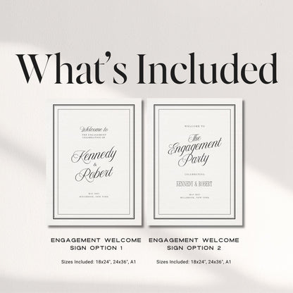 Black &amp; Ivory Engagement Party Welcome Sign | Elegant Canva Template