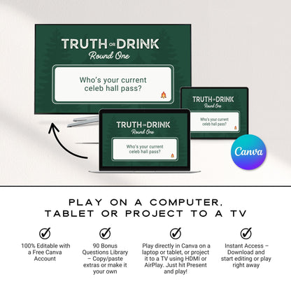 Camp Bach Truth or Drink Bachelorette Party Game – Editable Canva Presentation