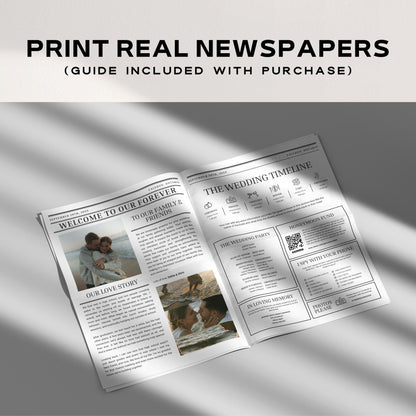 Photo Wedding Newspaper Template – Editable Newspaper Program &amp; Save the Date Canva