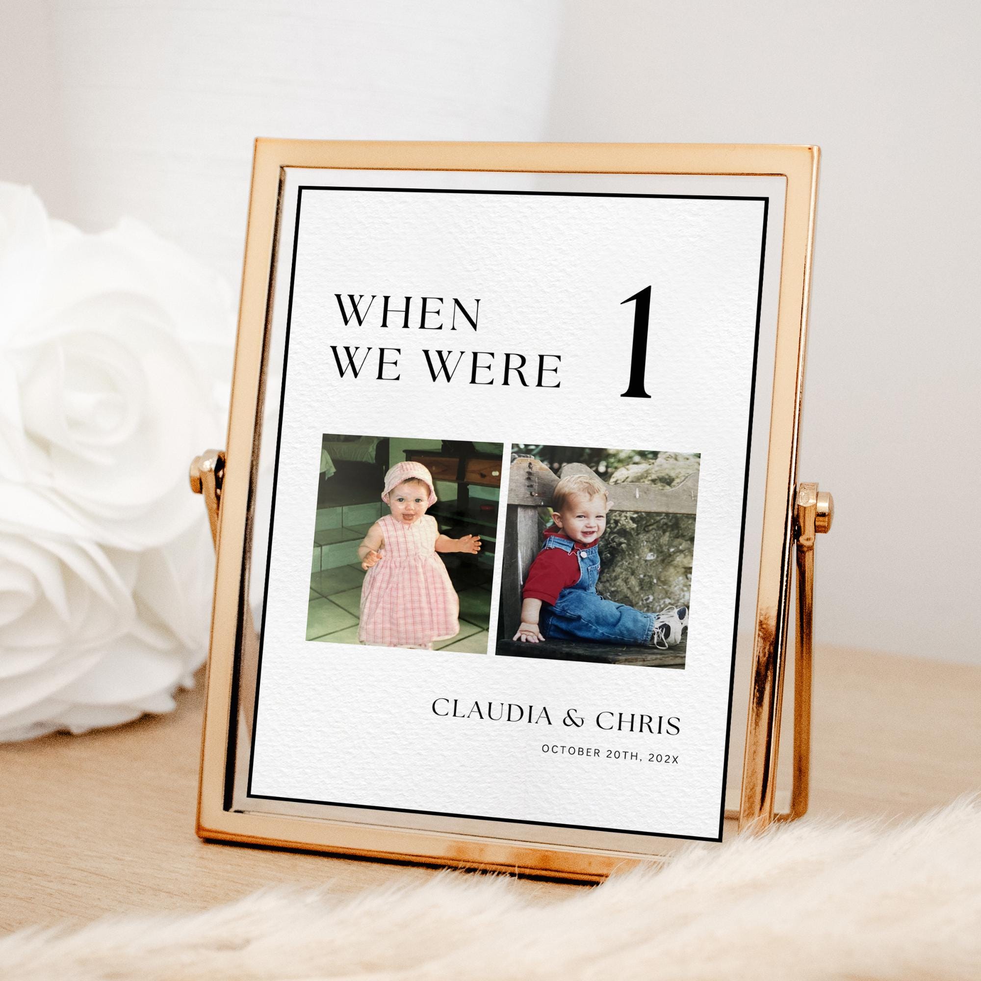 Childhood Photo Wedding Table Numbers, Minimal Wedding Reception Table Numbers, Wedding Table Signs, Wedding Table Decor, When We Were Canva