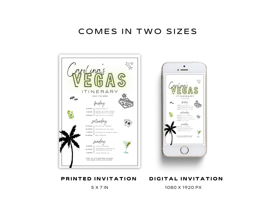 Vegas Bachelorette Weekend Itinerary &amp; Invitation Template – Las Vegas Bach Party Itinerary, Editable Canva Template