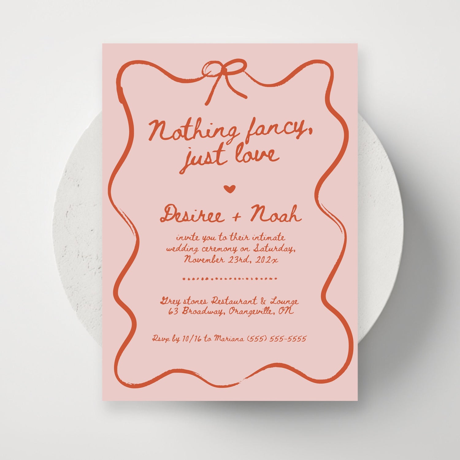 Nothing Fancy Just Love Elopement Announcement – Wavy Hand-Drawn Elope Invitation Canva Template