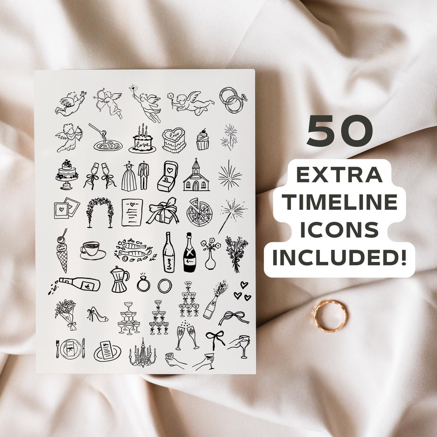 Wavy Wedding Welcome Bag Insert &amp; Timeline – Hand-Drawn Wedding Program Canva Template
