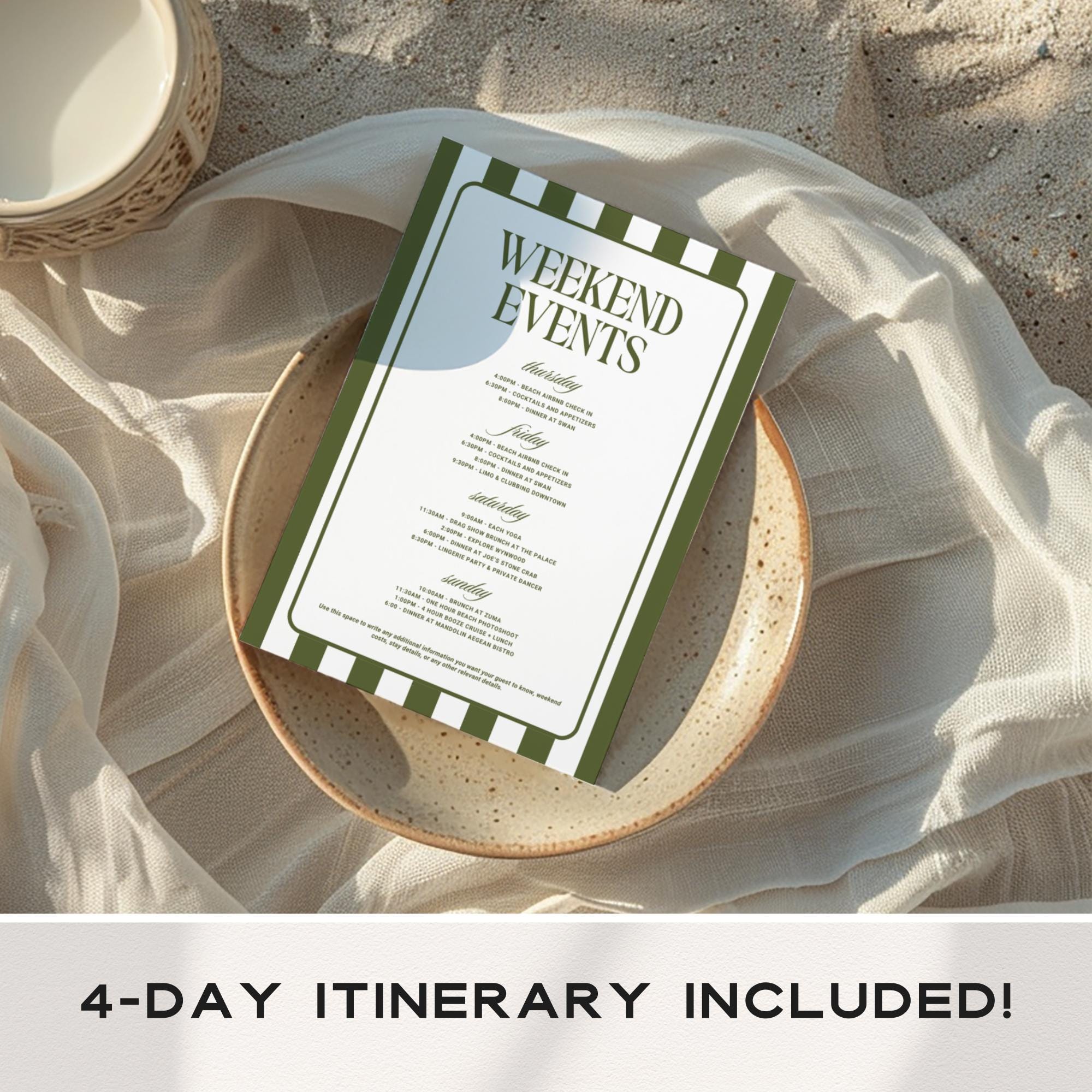 Bikinis &amp; Martinis Bachelorette Invitation &amp; Itinerary Bundle – Editable Canva Template