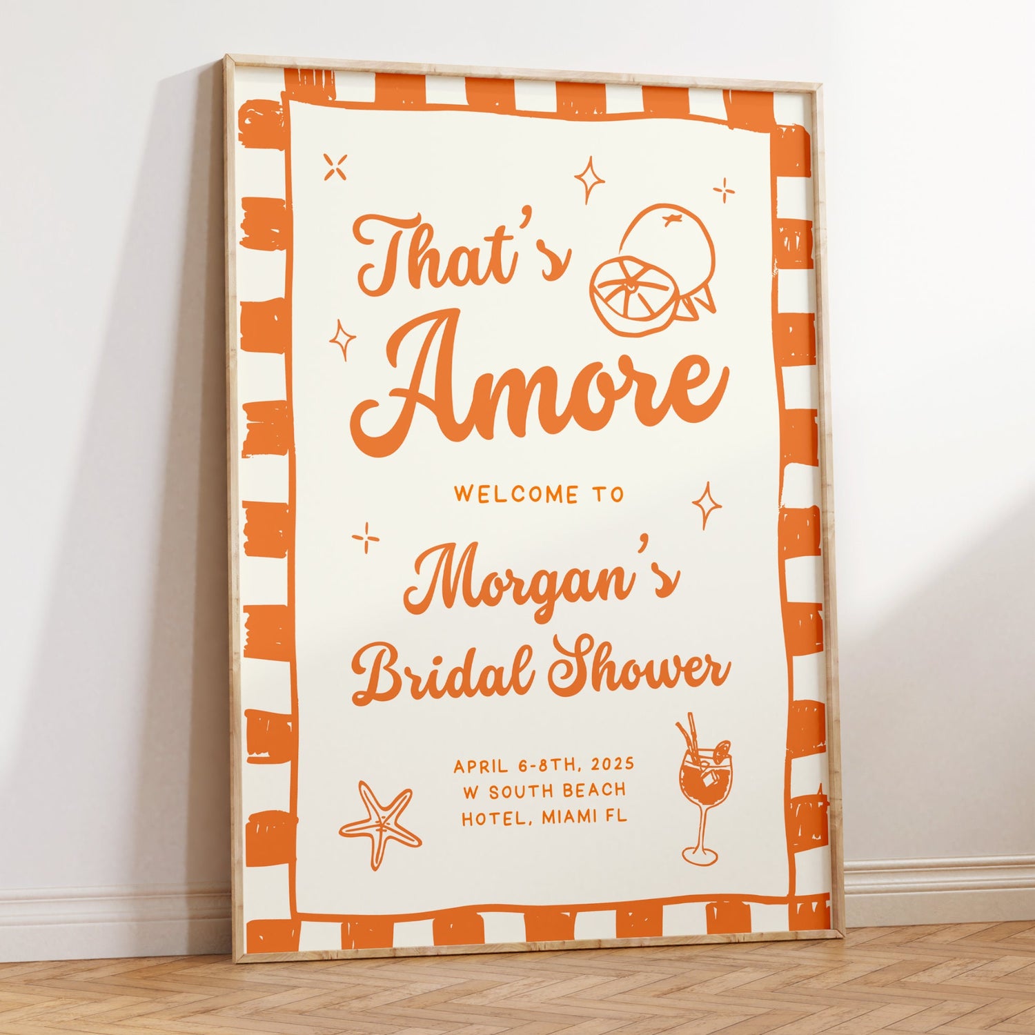 Orange That’s Amore Bachelorette Welcome Sign – Aperol Spritz Beach Party Canva Template