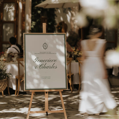 Olive Green Engagement Party Welcome Sign – Old Money Estate Canva Template