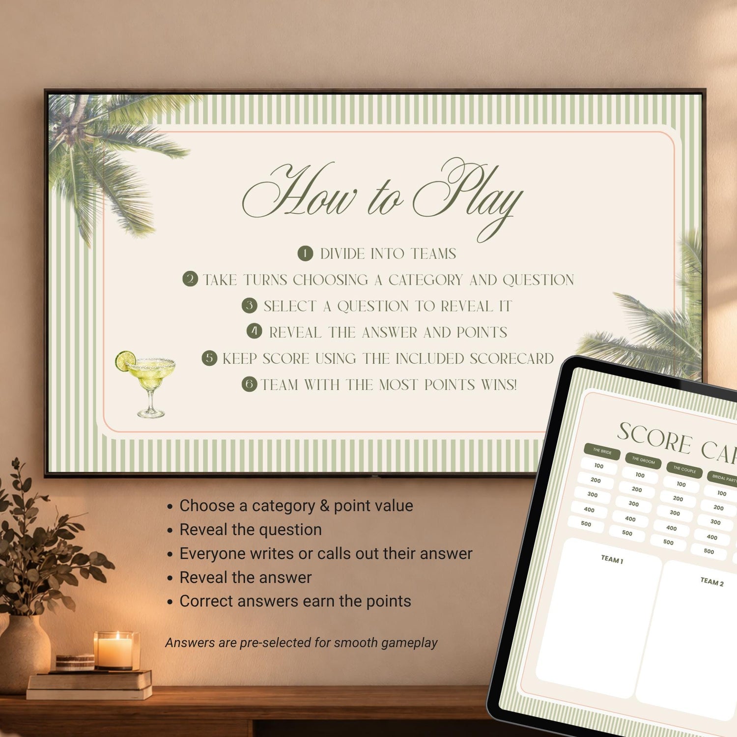 Tequila &amp; Tanlines Bachelorette Trivia Game – Beach Canva Party Game